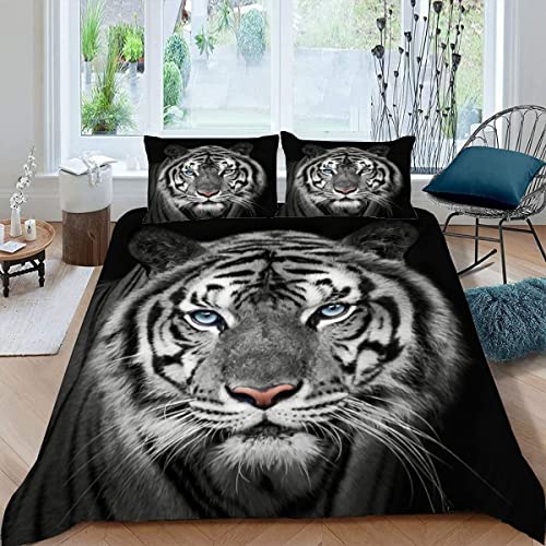 ALABOW Tiger Bettwäsche 155x220 cm 3teilig mit Reißverschluss 3D Tier Tiger Bettwäsche Sets Warme Winter Sommer Weich und Angenehme Bettbezüge mit 2 Kissenbezug 80x80 cm für Teenager von ALABOW