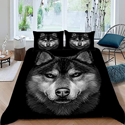 ALABOW Wolf Bettwäsche Set 135x200 cm 2teilig mit Reißverschluss Weiche und Angenehme Schlafkomfort Microfaser Bettbezug Abstrakt Tier Wolf Kinderbettwäsche mit Kissenbezug 80x80 von ALABOW