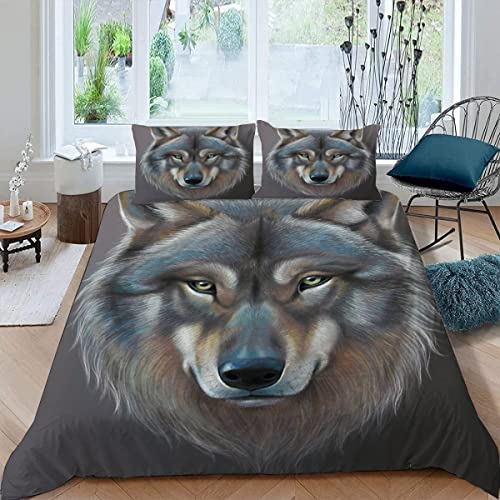 ALABOW Wolf Bettwäsche Set 135x200 cm 2teilig mit Reißverschluss Weiche und Angenehme Schlafkomfort Microfaser Bettbezug Winter Thema Wolf Kinderbettwäsche mit Kissenbezug 80x80 von ALABOW