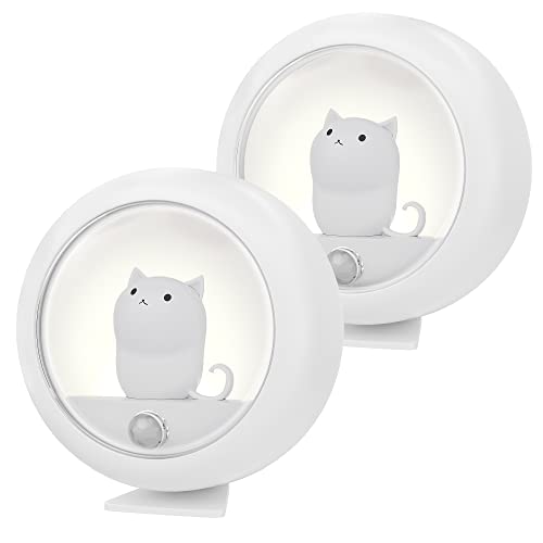 ALACRIS Nachtlicht Kinder Baby mit Bewegungsmelder 2 Stück, Stilllicht dimmbar USB wiederaufladbar ,tragbar, Kawaii Katzen Nachtlampe als Geschenk(Weiß) von ALACRIS