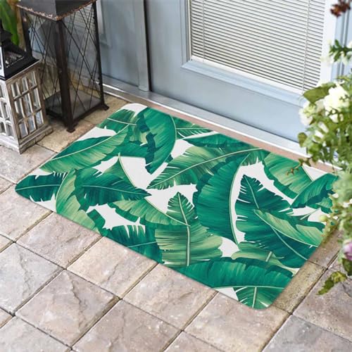 ALAGEO Fußmatte Bananenblatt Willkommensmatte Eingang Bodenmatte Tropische Grünpflanzen Tür Mar Indoor Outdoor Eingang Bodenmatte rutschfeste Gummimatte 40,6 x 61 cm von ALAGEO