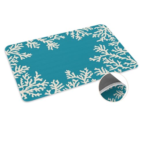 ALAGEO Fußmatte Coral Beach Welcome Mat Eingang Bodenmatte Aqua Ocean Thema Blaugrün Tür Mar Indoor Outdoor Eingang Bodenmatte rutschfeste Gummimatte 45,7 x 76,2 cm von ALAGEO