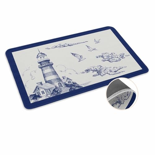 ALAGEO Fußmatte Leuchtturm Möwe Willkommensmatte Eingang Bodenmatte Ozeanblau Tür Mar Indoor Outdoor Eingang Bodenmatte rutschfeste Gummimatte 40,6 x 61 cm von ALAGEO
