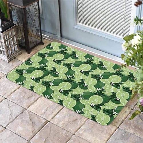 ALAGEO Fußmatte Limettengrün Zitrone Willkommensmatte Eingang Bodenmatte Sommer Obst Pflanze Tür Mar Indoor Outdoor Eingang Bodenmatte rutschfeste Gummimatte 40,6 x 61 cm von ALAGEO