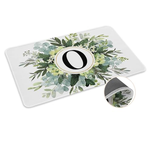 ALAGEO Fußmatte Monogramm Buchstabe O Willkommensmatte Eingangsmatte Eukalyptusblatt Tür Mar Indoor Outdoor Eingang Bodenmatte rutschfeste Gummimatte 50,8 x 81,3 cm von ALAGEO