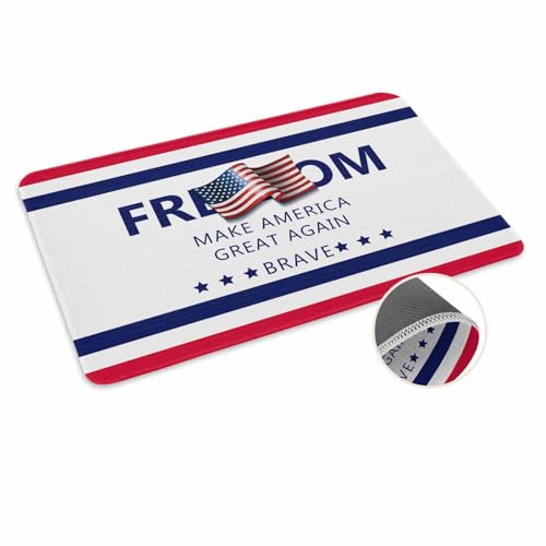 ALAGEO Fußmatte mit Aufschrift "Freedom Make America Great Again", patriotische Willkommens-Fußmatte, gestreift, 4. Juli, Fußmatte, Eingangsmatte, für drinnen und draußen, Gummimatte von ALAGEO