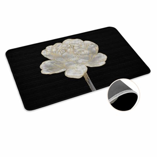 ALAGEO Fußmatte schwarz weiß Blume Willkommensmatte Eingangsmatte Abstraktes Blumenmuster Gold Tür Mar Indoor Outdoor Eingang Bodenmatte rutschfeste Gummimatte 50,8 x 81,3 cm von ALAGEO