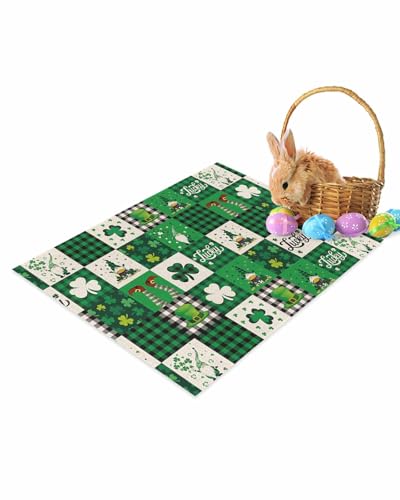 ALAGEO St. Patrick's Day Fußmatte, rustikales Büffelkaro, Fußmatte, Willkommensmatten, Zwerge, grünes Kleeblatt, Frühlingsmatte, Eingangsteppich für drinnen und draußen, Zuhause, Badezimmer von ALAGEO