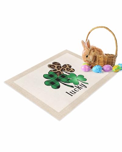 ALAGEO St. Patrick's Day Fußmatte Büffelkariert Leopard Kleeblatt Fußmatte Willkommen Matten Lucky Spring Bodenmatte Eingangsteppich für drinnen und draußen Zuhause Badezimmer Dekor 45,7 x 76,2 cm von ALAGEO