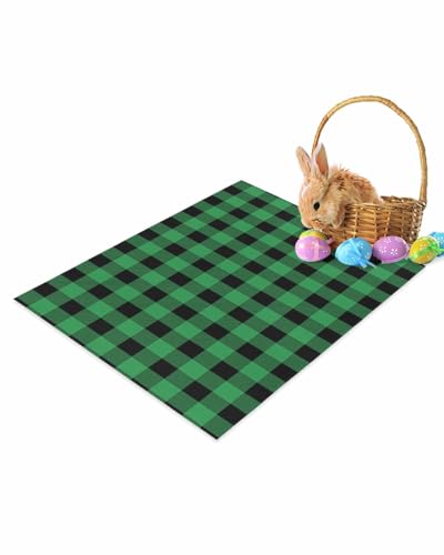 ALAGEO St. Patrick's Day Fußmatte Buffalo Plaid Kariert Fußmatte Willkommen Matten Grün Bauernhaus-Stil Frühling Bodenmatte Eingangsteppich für drinnen und draußen Zuhause Badezimmer Dekor 50,8 x 80 von ALAGEO