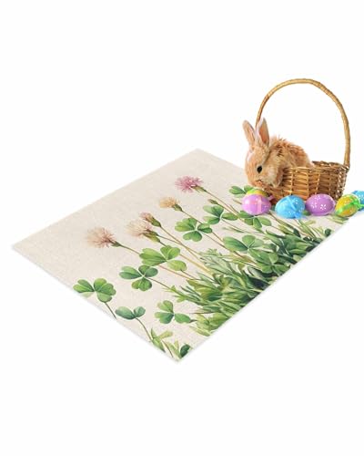 ALAGEO St. Patrick's Day Fußmatte Frühling rosa Blumen Fußmatte Willkommen Matten Grün Kleeblatt Pflanze Frühling Bodenmatte Eingangsteppich für drinnen und draußen Zuhause Badezimmer Dekor 40,6 x 61 von ALAGEO