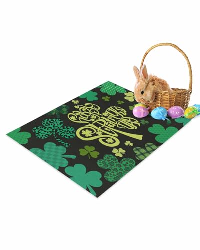 ALAGEO St. Patrick's Day Fußmatte Grün Glücksmatte Willkommensmatten Blätter Büffel Plaid Schwarz Frühling Bodenmatte Eingangsteppich für drinnen und draußen Zuhause Badezimmer Dekor 45,7 x 76,2 cm von ALAGEO