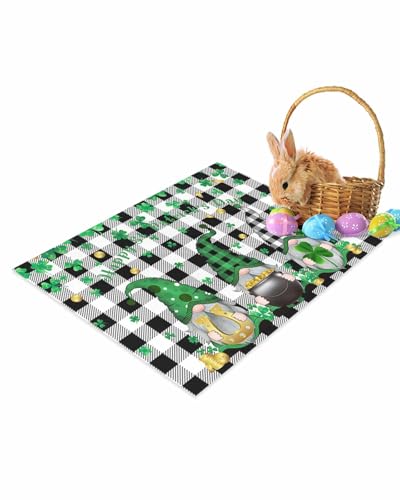 ALAGEO St. Patrick's Day Fußmatte Zwerg Kleeblatt Fußmatte Willkommen Matten Schwarz Büffel Plaid Frühling Bodenmatte Eingangsteppich für drinnen und draußen Zuhause Badezimmer Dekor 45,7 x 76,2 cm von ALAGEO