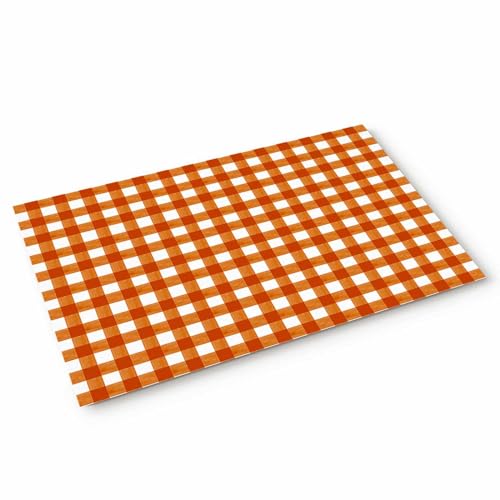 Fußmatte Orange Buffalo Plaid Willkommensmatte Eingangstürteppich Karamell Karamell Kariert Bodenmatte Indoor/Badezimmer/Küche/Schlafzimmer/Eingangsbereich, dekorativer rutschfester Teppich, 40,6 x 61 von ALAGEO