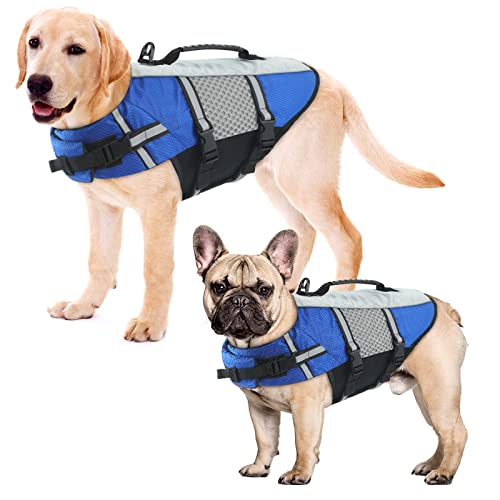 ALAGIRLS Hund Rettungsweste, Reflektierende Haustier Sicherheitsweste, Justierbarer Hund Schwimmmantel Welpe Lifesavers mit Rettungsgriff für Kleine Mittlere Große Hunde ALADLJ002-XIN-Blue L von ALAGIRLS