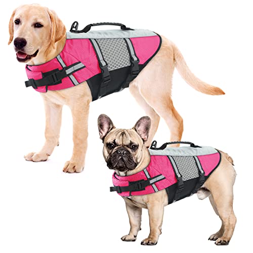 ALAGIRLS Reflektierende Verstellbare Haustiere Hund Rettungsweste, Durable Hund Sicherheitsweste Pet Preserver Rettungsweste mit Rettungsgriff für Kleine Mittlere Große Hunde ALADLJ002-XIN-Pink L von ALAGIRLS