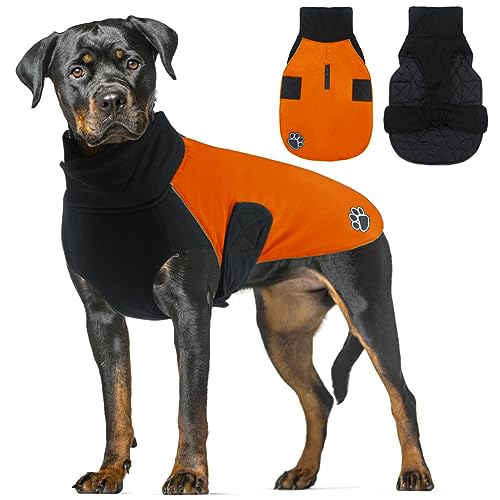 ALAGIRLS Hundejacke Wasserdicht Gefüttert Große Hunde, Winddichte Hundejacke Französische Bulldogge, Winter Warmer Hund Wintermantel für Mittel Große Hunde, Orange XXXL von ALAGIRLS