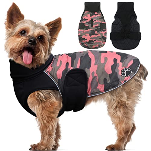 ALAGIRLS Hundemantel Wasserdicht Winter mit Loch, Hundejacke Dackel mit Bauchschutz, Winddicht Schneeanzug Hundekleidung Outfit Weste für Mittlere Große Hunde PinkCamo L von ALAGIRLS