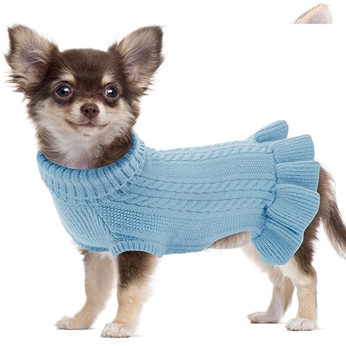 ALAGIRLS Klassischer Rollkragen Hundepullover für Hunde Mädchen &Jungen, Weiche Atmungsaktive Hunde Chihuahua Kleidung, Warme Welpenmäntel Urlaubskleidung für Haustiere, Blue XXL von ALAGIRLS