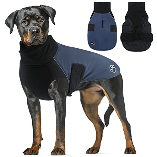 ALAGIRLS Reflektierend Wasserdicht Hundemantel mit Rollkragen, Warm Hundejacke Hund Regenmantel, Winddichte Schneesichere Hundeweste für Kleine Mittel Große Hunde Dunkelblau 2XL von ALAGIRLS