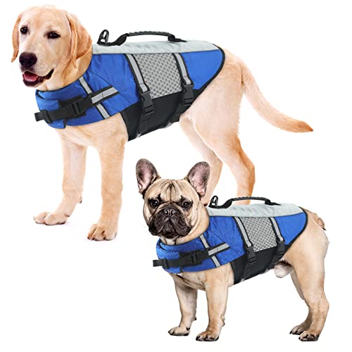 ALAGIRLS Schwimmweste für Hunde, Reflektierende Hund Schwimmweste, Langlebige Hund Schwimmwesten Groß mit Rettungsgriff ALADLJ002-XIN-Blue XS von ALAGIRLS