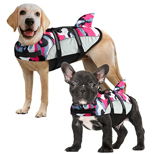 ALAGIRLS Schwimmwesten für Hunde, Rettungsweste Hunde Schwimmweste Schwimmtraining Hundelebensweste Ripstop Hund Schwimmweste mit Rettungsgriff für Kleine, Mittlere, Große Hunde ALADLJ001 PinkCamo XL von ALAGIRLS