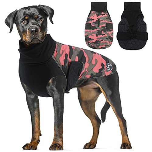 ALAGIRLS Wasserdicht Hundemantel, Hundejacke Dackel mit Bauchschutz, Winter Welpe Warme Jacke Weste für Kleine Mittelgroße Hund PinkCamo 2XL von ALAGIRLS