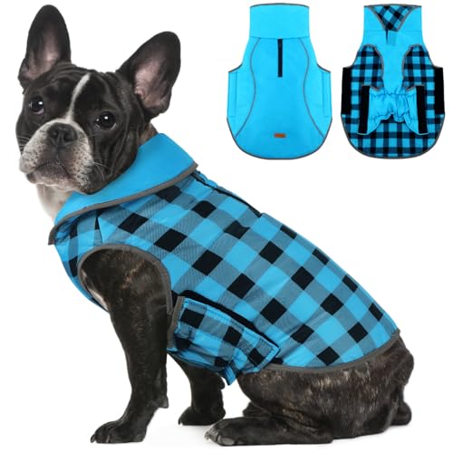 Wasserdichter Winter Hundmantel, Mode Klassisch Kariert Warm Große Hund Schneejacke, Dicke Baumwolle Gefüttert Hundeweste Mantel Haustierbekleidung Outfits, Blau XXL von ALAGIRLS