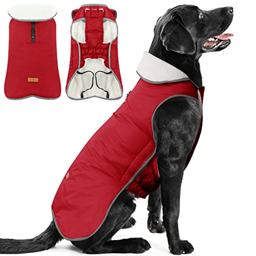 Reflektierender Hundemantel Winter Warme Jacke, Hundejacke wasserdichte Reflektierende Wintermantel mit Fleece Gefüttert, Winter Herbst Warme Hundebekleidung für Große Hund, Red XXXL von ALAGIRLS