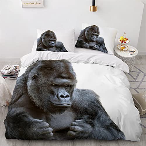 ALAGUE Bettwäsche 155x220 Gorilla Bettbezug mit ReißVerschluss 3D Motiv Zoo-AFFE Winter Bettwäsche Set Weiche Mikrofaser Jungen Mädchen Bettbezüge mit 2 Kissenbezug 80x80cm von ALAGUE