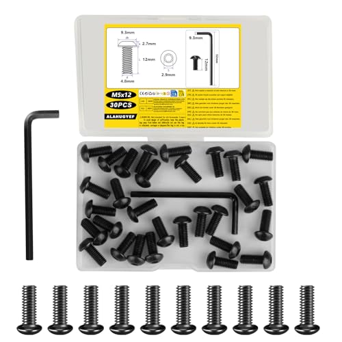 M5-Schrauben-Set, M5 x 12 mm, Innensechskantschrauben, Inbus-Maschinenschrauben, schwarzes Innensechskantschrauben-Set mit Vollgewinde für industrielle Innen- und Außenbereich, mit M3 M5-Schrauben-Set, M5 x 12 mm, Innensechskantschrauben, Inbus-Maschinenschrauben, schwarzes Innensechskantschrauben-Set mit Vollgewinde für industrielle Innen- und Außenbereich, mit M3 von ALAHUGYEF