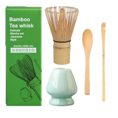 ALAIFU Japanisches ZubehöR FüR Die Matcha-Zeremonie, Matcha-Schneebesen,Traditionelle Schaufel,Teebesen, Schneebesenhalter,Matcha Besen Whisk Kit Mit Halter Matcha Whisk LöFfel Set (4PCS) von ALAIFU