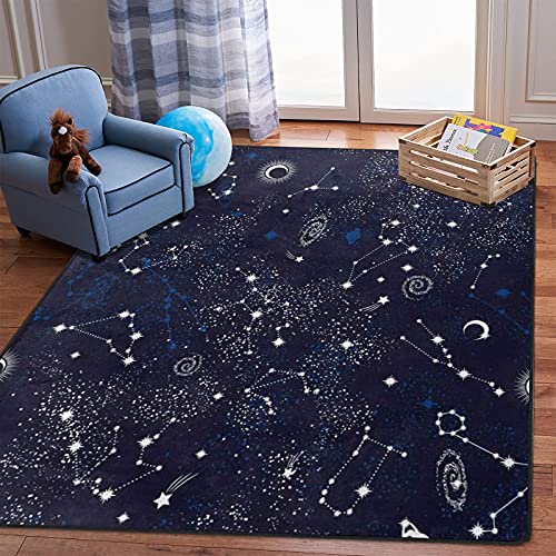 ALALAL Star Sky Teppich, Galaxienebel, Weltraumteppich, Konstellation, Rutschfester Teppich für Wohnzimmer, Schlafzimmer, 203,2 x 147,3 cm, Blau von ALALAL