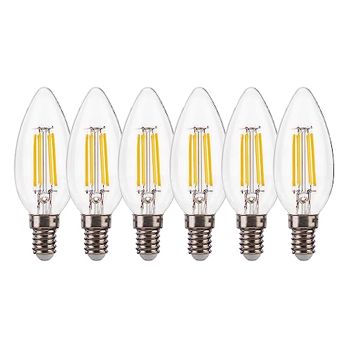 ALAMPEVER Dimmbar E14 LED Warmweiss, 5.5W B11 Glühbirne E14 LED Kerze, C35 LED Birne E14 40W, 550LM 2700K Warmweiß Leuchtmittel E14, Klar Glas, 6 Stück von ALAMPEVER