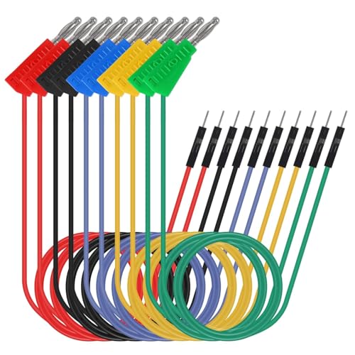ALAMSCN 10 Stück Stapelbare Bananenstecker 4mm Bananenstecker Kabel zu Breadboard Männliche Überbrückungsdrähte für Multimeter Elektrische Tests, 5 Farbe von ALAMSCN