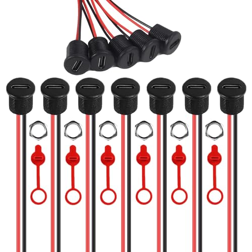ALAMSCN 12 Stück Wasserdichte Typ-C-Buchse 2 Polig USB C Einbausteckverbinder 3A USB-C-Ladesteckdose, Rund schwarz von ALAMSCN