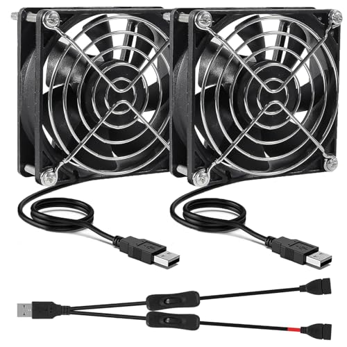 ALAMSCN 2 Stück 120mm USB Lüfter 5V PC Lüfter Gehäuselüfter USB PC Ventilator mit EIN/Aus-Schalter Kompatibel mit Chassis Verstärker Router, 120mm x 25mm von ALAMSCN