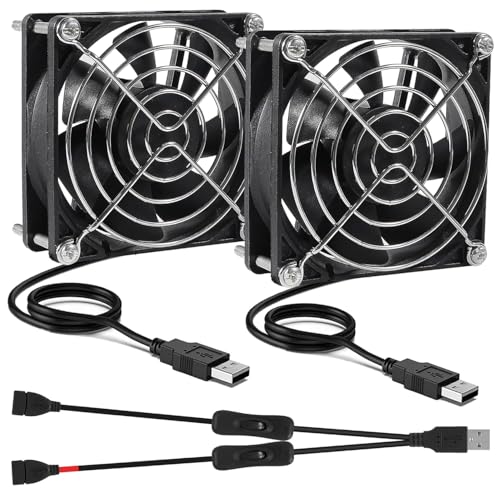 ALAMSCN 2 Stück 80mm USB Lüfter 5V PC Lüfter Gehäuselüfter USB PC Ventilator mit EIN/Aus-Schalter Kompatibel mit Chassis Verstärker Router, 80mm x 80mm x 25mm von ALAMSCN