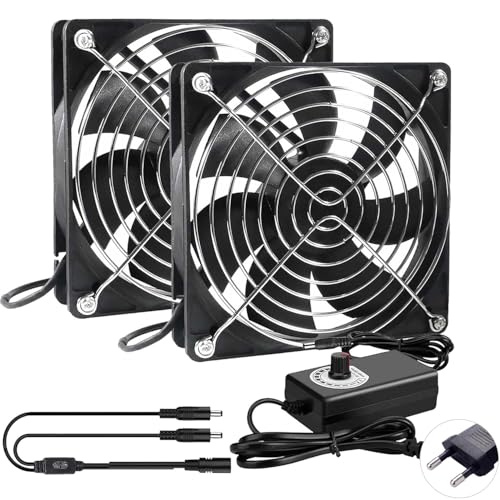 ALAMSCN 2 x 120mm Lüfter 12V PC Lüfter Gehäuselüfter mit AC 110V 220V Geschwindigkeit Kontrolle 3V bis 12V für Chassis Verstärker Router, 120mm x 25mm von ALAMSCN