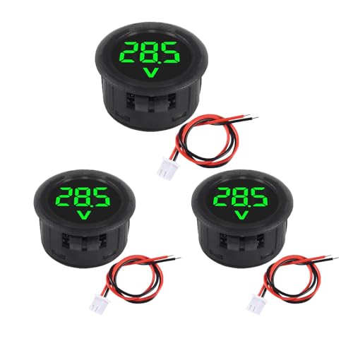 ALAMSCN 3 Stück Digital Voltmeter DC 4-100V Digitalanzeige Voltmeter Wasserdichtes 3-Digit Anzeige Spannungsmesser für Motorrad Auto Boot, Grün von ALAMSCN