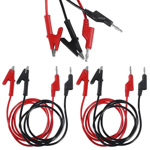 ALAMSCN 4 Stück Multimeter Messleitungen mit Krokodilklemmen 4mm Bananenstecker Kabel Bananenstecker-Prüfkabel für Strommessgeräte Multimeter Spannungsprüfer, 3,3ft/1m Rot und Schwarz von ALAMSCN