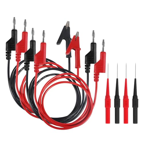 ALAMSCN Multimeter Messleitungen Set mit Krokodilklemmen Kabel 4mm Isolierte Bananenstecker Messleitung + 0.7mm Testsonde für Digital Multimeter Elektrische Prüfung, Rot & Schwarz von ALAMSCN