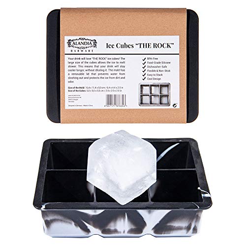 ALANDIA Eiswürfelform mit Deckel | The Rock | 5 cm große Eiswürfel | BPA frei | Lebensmittelechtes Silikon | Eiswürfelbehälter für Gin Tonic, Whisky etc. von ALANDIA
