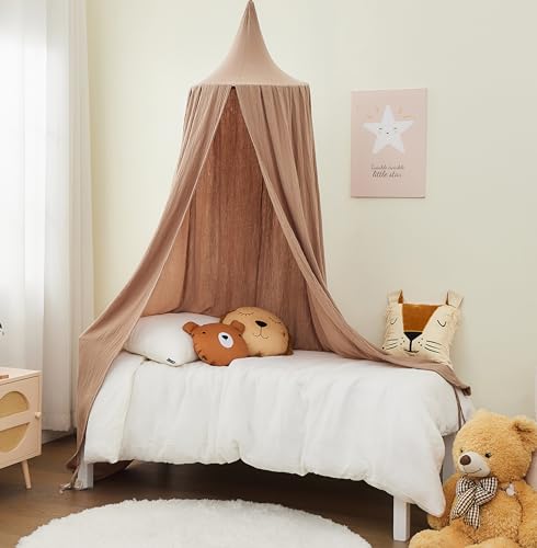 ALAVYA HOME® Betthimmel Baldachin Kinderzimmer 100% Bio-Baumwolle Musselin I GOTS-Zertifiziert I Passt um Babybett Kinderbett I Saumlänge ca. 250cm Moskitonetz Insektenschutz - Braun von ALAVYA HOME