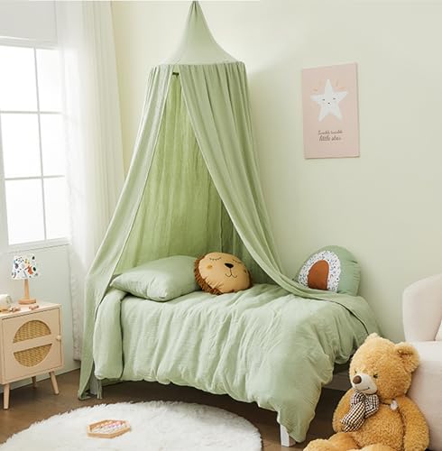 ALAVYA HOME® Betthimmel Baldachin Kinderzimmer 100% Bio-Baumwolle Musselin I GOTS-Zertifiziert I Passt um Babybett Kinderbett I Saumlänge ca. 250cm Moskitonetz Insektenschutz - Khaki von ALAVYA HOME
