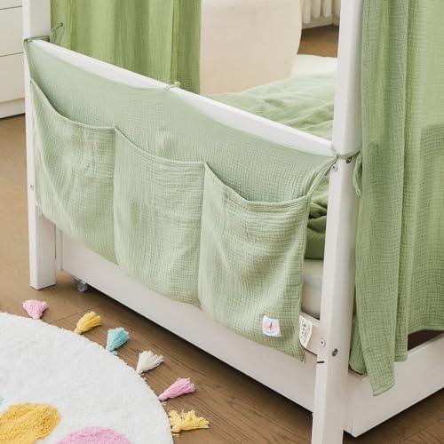 ALAVYA HOME® Betttasche aus Musselin 90x38 cm - Praktischer Organizer für Baby- und Kinderbett - Wechselkleidung & Windeln Hält alles ordentlich und griffbereit (Khaki) von ALAVYA HOME