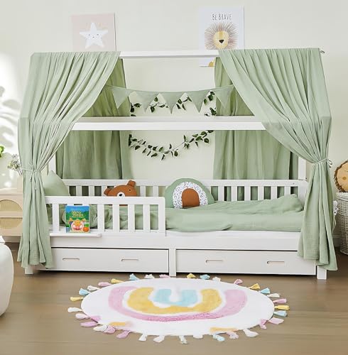 ALAVYA HOME® Hausbett 80x160 cm Cloud mit Schublade, Matratze und 3-TLG DEKO Set Khaki, inkl. Buchablage Rausfallschutz und Lattenrost, FSC zertifizierter I Kinderbett 80x160 für Mädchen und Jungen von ALAVYA HOME