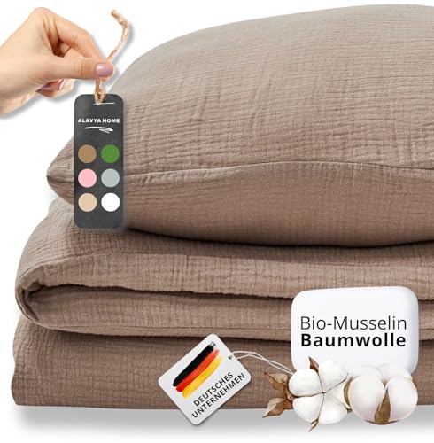 ALAVYA HOME® Musselin Bettwäsche 135x200 4 teilig | ÖkoTex Zertifiziert & für Allergiker geeignet | Bettwäsche Set mit je 2 Bettbezügen 135 x 200 & 2 Kissenbezügen 80x80 | Atmungsaktiv von ALAVYA HOME