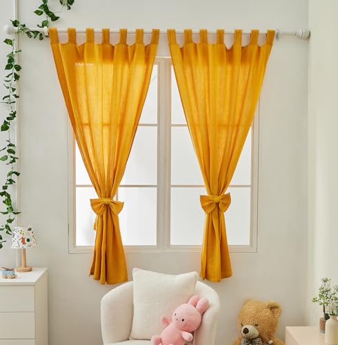 ALAVYA HOME® Vorhang Schlaufen (2 St) Lichtschutz I 100% Bio-Baumwolle GOTS zertifizierter I Vorhänge 100 x 150 cm Kurz 2er-Set für Kinderzimmer, Wohnzimmer Schlafzimmer mit niedlicher Schleife von ALAVYA HOME