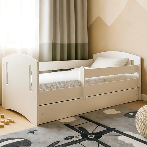ALAVYA HOME Kinderbett Nora mit Schublade optional Matratze (Weiß - mit Matratze + Schublade, 80 x 140 cm) von ALAVYA HOME